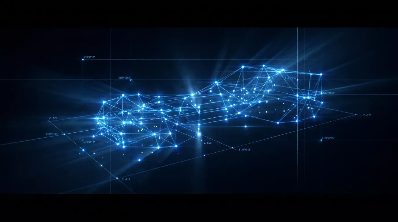 Abstract visualization of the Discover phase: scattered light connecting into a blueprint